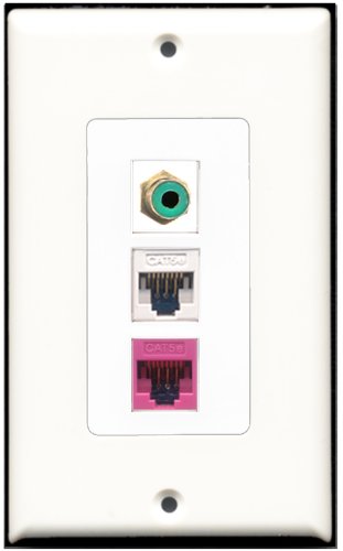 RiteAV - 1 Port RCA Green 1 Cat5e Ethernet White 1 Cat5e Ethernet Pink Wall Plate Decorative
