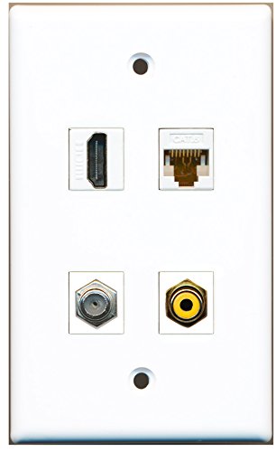 RiteAV - 1 Port HDMI 1 Port RCA Yellow 1 Port Coax Cable TV- F-Type 1 Port Cat6 Ethernet White Wall Plate