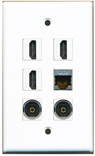 RiteAV - 3 HDMI 1 Port Shielded Cat6 Ethernet 2 Port Toslink Wall Plate