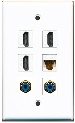 RiteAV - 3 HDMI 2 Port RCA Blue 1 Port Cat6 Ethernet White Wall Plate