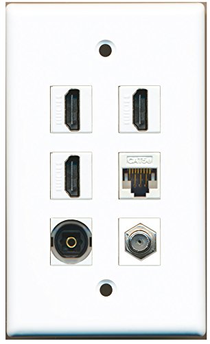 RiteAV - 3 HDMI 1 Port Coax Cable TV- F-Type 1 Port Toslink 1 Port Cat5e Ethernet Wall Plate - White
