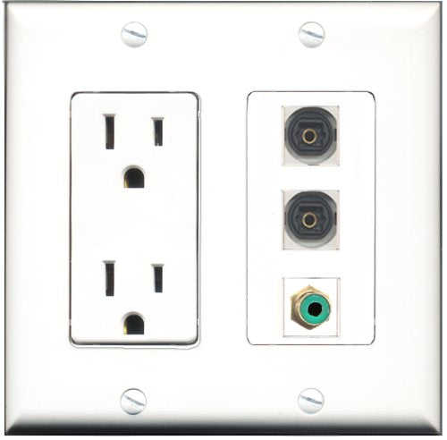 RiteAV - 15 Amp Power Outlet 1 Port RCA Green 2 Port Toslink Decorative Wall Plate