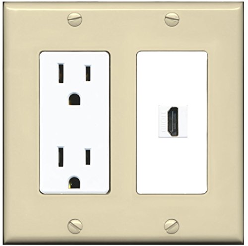 RiteAV - 15 Amp Power Outlet and 1 Port HDMI Decorative Type Wall Plate - Ivory/White