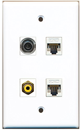 RiteAV - 1 Port RCA Yellow 1 Port 3.5mm 2 Port Cat5e Ethernet White Wall Plate