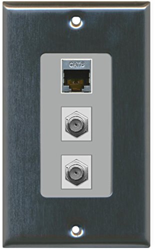RiteAV - 2 Port Coax Cable TV- F-Type and 1 Port Shielded Cat6 Ethernet Decorative Wall Plate - Stainless Steel/Gray
