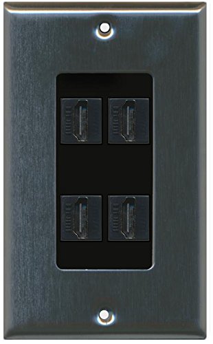 RiteAV - (1 Gang Decorative) 4 Hdmi Black Wall Plate Stainless (Black Insert)