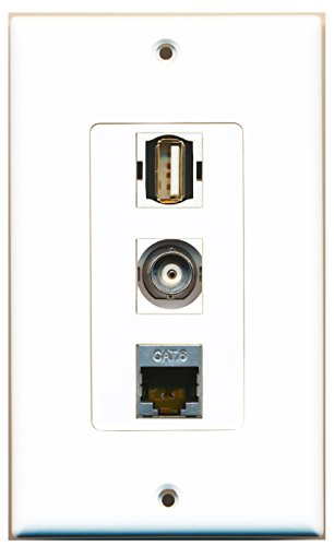 RiteAV - 1 Port USB A-A and 1 Port Shielded Cat6 Ethernet and 1 Port BNC Decorative Wall Plate Decorative