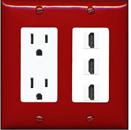 RiteAV - 15 Amp Power Outlet 3 Port HDMI Decorative Wall Plate - Red/White