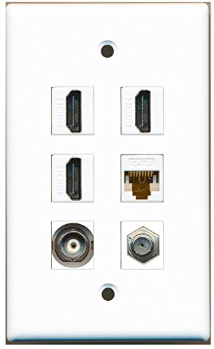 RiteAV - 3 HDMI 1 Port Coax Cable TV- F-Type 1 Port BNC 1 Port Cat6 Ethernet White Wall Plate