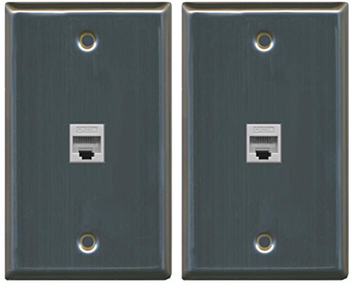 (2 Pack) RiteAV 1 Port Cat5e Rj45 Ethernet Wall Plate Stainless Steel