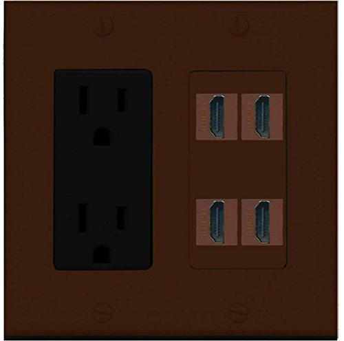 RiteAV Power Outlet 4 HDMI Wall Plate - Brown