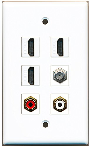 RiteAV - 3 HDMI 1 Port RCA Red 1 Port RCA White 1 Port Coax Cable TV- F-Type Wall Plate