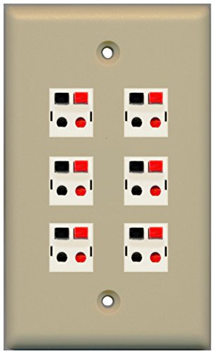 RiteAV 6 Port Speaker Jack Single Gang Wall Plate for Home Theater - Ivory