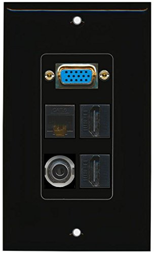 RiteAV (1 Gang Decorative) Svga 3.5mm 2 HDMI Cat6 Wall Plate Black