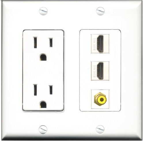 RiteAV - 15 Amp Power Outlet 2 Port HDMI 1 Port RCA Yellow Decorative Wall Plate