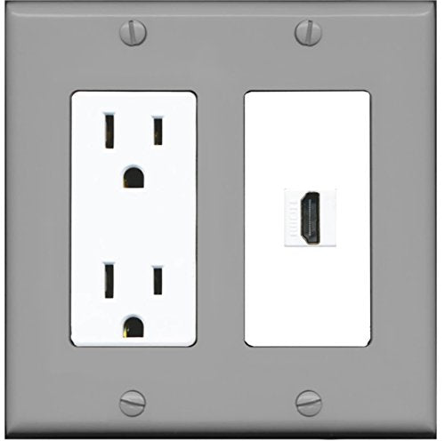 RiteAV - 15 Amp Power Outlet and 1 Port HDMI Decorative Type Wall Plate - Gray/White