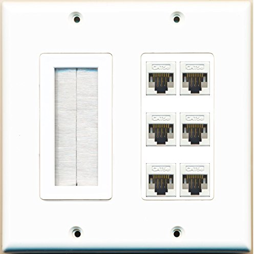 RiteAV (2 Gang Decorative) Mesh-Brush 6 Cat5e White Wall Plate White