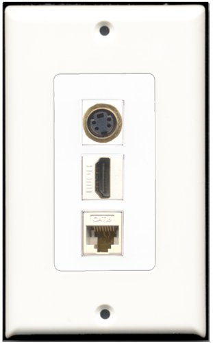 RiteAV - 1 Port HDMI 1 S-Video 1 Cat6 Ethernet White Wall Plate Decorative
