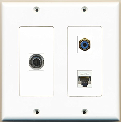 RiteAV - 1 Port RCA Blue 1 Port 3.5mm 1 Port Cat5e Ethernet White - 2 Gang Wall Plate