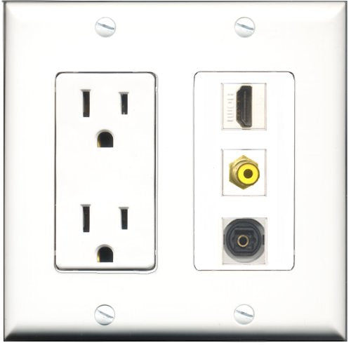 RiteAV - 15 Amp Power Outlet 1 Port HDMI 1 Port RCA Yellow 1 Port Toslink Decorative Wall Plate
