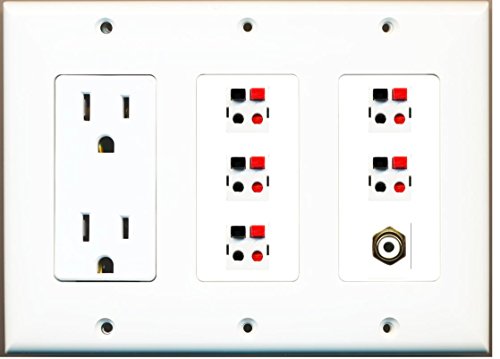 RiteAV - (3 Gang) 15A Power Outlet RCA White 5 Speaker Jack Wall Plate White