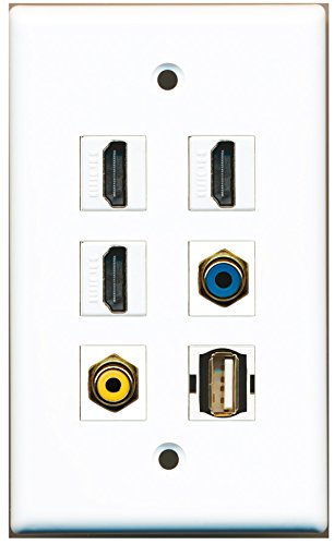 RiteAV - 3 HDMI 1 Port RCA Yellow 1 Port RCA Blue 1 Port USB A-A Wall Plate