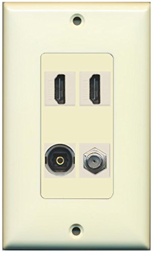 RiteAV - 2 Port HDMI 1 Port Coax Cable TV- F-Type 1 Port Toslink Wall Plate Decorative Wall Plate - Light Almond