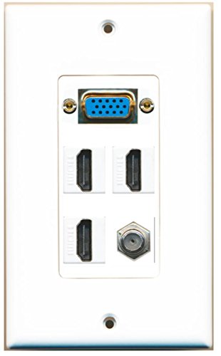 RiteAV (1 Gang Decorative) Svga 3 HDMI Coax Wall Plate White