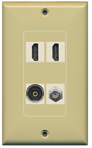 RiteAV - 2 Port HDMI 1 Port Coax Cable TV- F-Type 1 Port Toslink Wall Plate Decorative Wall Plate - Ivory