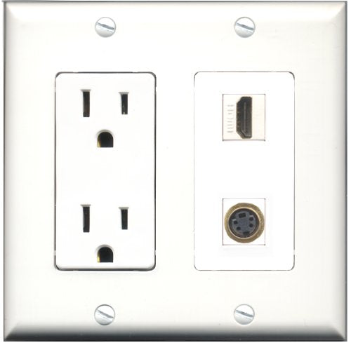 RiteAV - 15 Amp Power Outlet and 1 Port HDMI and 1 Port S-Video Decorative Type Wall Plate White