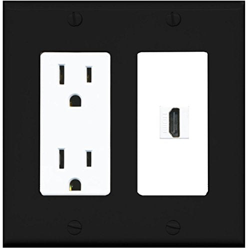 RiteAV - 15 Amp Power Outlet and 1 Port HDMI Decorative Type Wall Plate - Black/White