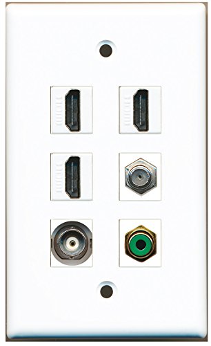 RiteAV - 3 HDMI 1 Port RCA Green 1 Port Coax Cable TV- F-Type 1 Port BNC Wall Plate