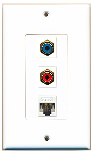 RiteAV - 1 Port RCA Red and 1 Port RCA Blue and 1 Port Cat5e Ethernet White Decorative Wall Plate Decorative