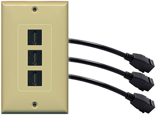 RiteAV (1 Gang Decorative) 3 HDMI Black Wall Plate w/ Pigtail Extension Cable Ivory