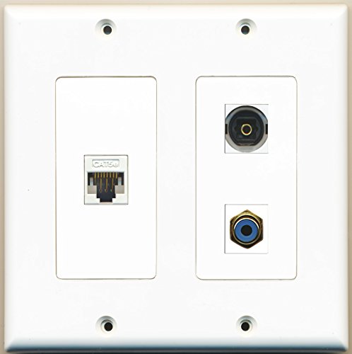 RiteAV - 1 Port RCA Blue 1 Port Toslink 1 Port Cat5e Ethernet White - 2 Gang Wall Plate