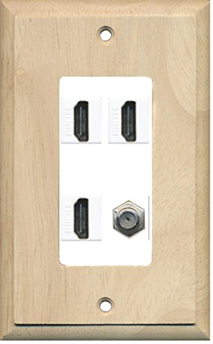 RiteAV - 3 x HDMI and 1 x Coax Cable TV F Type Port Wall Plate Decorative - Wood/White