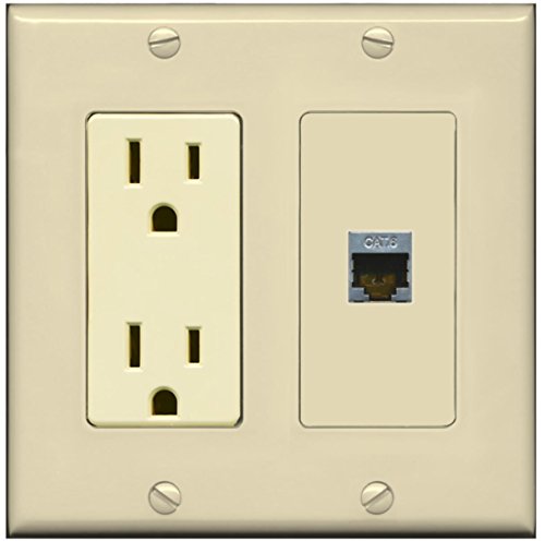 RiteAV - 15 Amp Power Outlet and 1 Port Shielded Cat6 Ethernet Decorative Type Wall Plate - Ivory