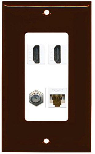 RiteAV - 2 Port HDMI 1 Port Coax Cable TV- F-Type 1 Port Cat6 Ethernet Decorative Wall Plate - Brown/White