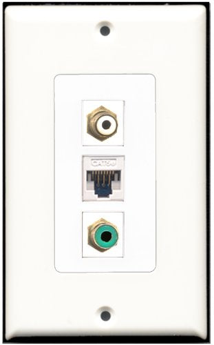 RiteAV - 1 Port RCA White 1 RCA Green 1 Cat5e Ethernet White Wall Plate Decorative