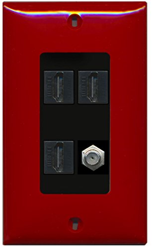 RiteAV - 3 x HDMI and 1 x Coax Cable TV F Type Port Wall Plate Decorative - Red/Black