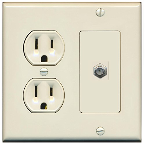 RiteAV (2 Gang Decorative) 15 Amp Round Power Outlet Coax Cable TV Wall Plate - Light Almond