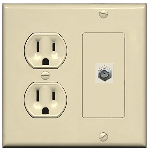 RiteAV (2 Gang Decorative) 15 Amp Round Power Outlet Coax Cable TV Wall Plate - Ivory