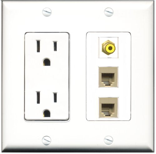 RiteAV - 15 Amp Power Outlet 1 Port RCA Yellow 2 Port Phone Beige Decorative Wall Plate