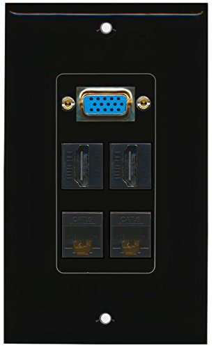 RiteAV (1 Gang Decorative) Svga 2 HDMI Black 2 Cat6 Black Wall Plate Black