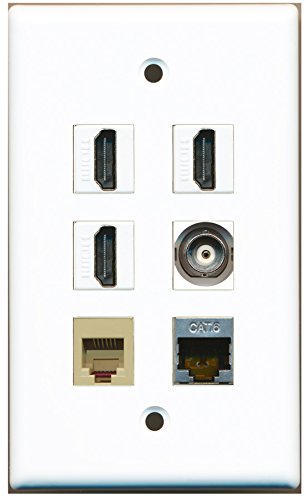 RiteAV - 3 HDMI 1 Port Phone RJ11 RJ12 Beige 1 Port Shielded Cat6 Ethernet 1 Port BNC Wall Plate