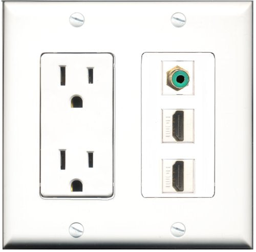 RiteAV - 15 Amp Power Outlet 2 Port HDMI 1 Port RCA Green Decorative Wall Plate