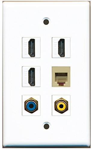 RiteAV - 3 HDMI 1 Port RCA Yellow 1 Port RCA Blue 1 Port Phone RJ11 RJ12 Beige Wall Plate