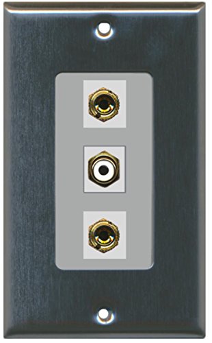 RiteAV - 1 Port RCA White 2 Port Banana Speaker Decorative Wall Plate - Stainless Steel/Gray