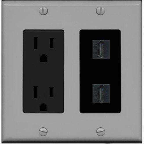 RiteAV - 15 Amp Power Outlet 2 Port HDMI Decorative Wall Plate - Gray/Black