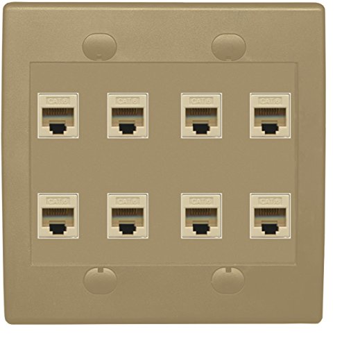 RiteAV 8 Port Flat Dual 2 Gang Ethernet Cat6 RJ45 Network Wall Plate - Ivory